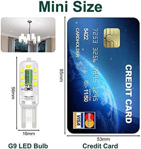 DSLebeen G9 LED Bulbs Cool White 6000K, 2W 250lm Equivalent to 20W 25W G9 Halogen Bulbs, No Flicker Non-Dimmable LED Light Bulb for Home Decorative Lighting, Chandelier, Crystal Lamp 6 Pack