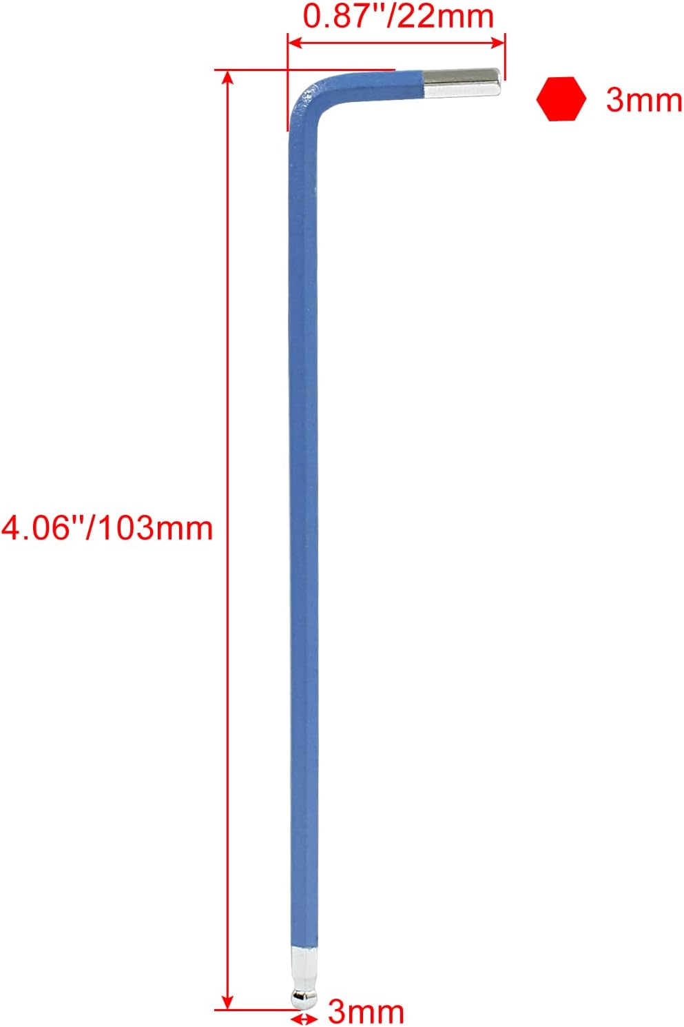 3mm Ball End Allen Wrench Set,25° Angle Metric Allen Wrenches Set,Blue Hex Allen Wrench Pack of 4,Ball End L Key Wrench for Bicycle,Furniture,Equipment