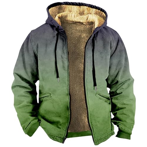 ADHOWBEW Winter Jackets for Men Warm Fleece Lined Long Sleeve Vintage Big and Tall Zip Up Sherpa Hunting Thicken Outerwear
