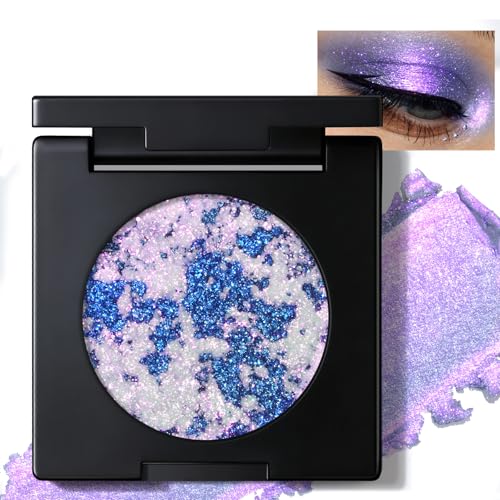 Noerrors Marble Holographic Glitter Eyeshadow Palette, Purple Blue Half Magic
