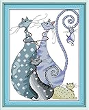 YEESAM ART New Cross Stitch Kits Advanced Patterns for Beginners Kids Adults - Lovely Cats 11 CT Stamped 41×52 cm - DIY Needlework Wedding Christmas Gifts