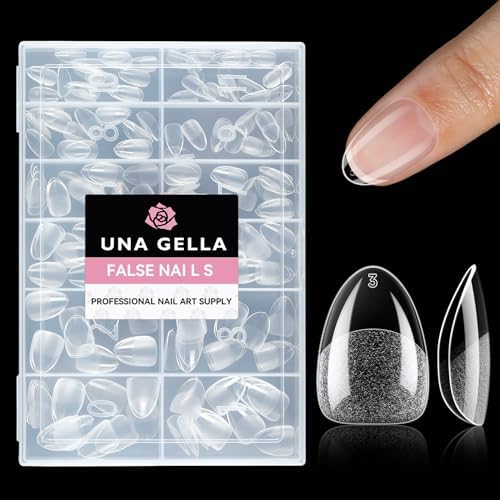 UNA GELLA Extra Short Almond Nail Tips 216Pcs X-Soft Gel Press on Nails
