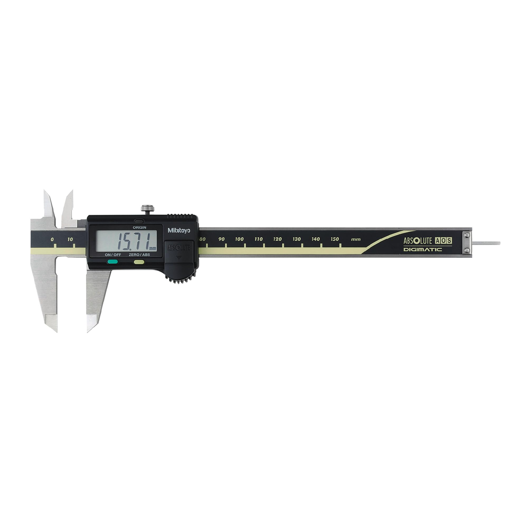 Mitutoyo Digital ABS AOS Messschieber, 0-150 mm, runde Tiefenmessstange, Datenausgang | 0,01 mm, Nullpunkt gespeichert, rundes Tiefenmaß, Datenausgang