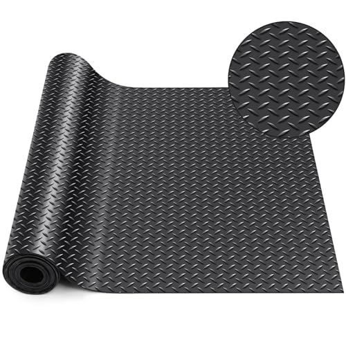 Breling 20 in x 10 ft Rubber Diamond Plate Rolls Garage Floor Mat for Under Car, Heavy Duty Flooring Rug for Trailers Garage, PVC Water/Stain Outside Resistant Parking Rv Tool
