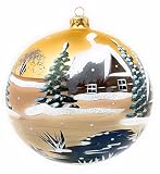 Polish Gallery Christmas Ornament, Winter Day, Blown Glass Ball 6-inch (Gold Matte, 150mm)