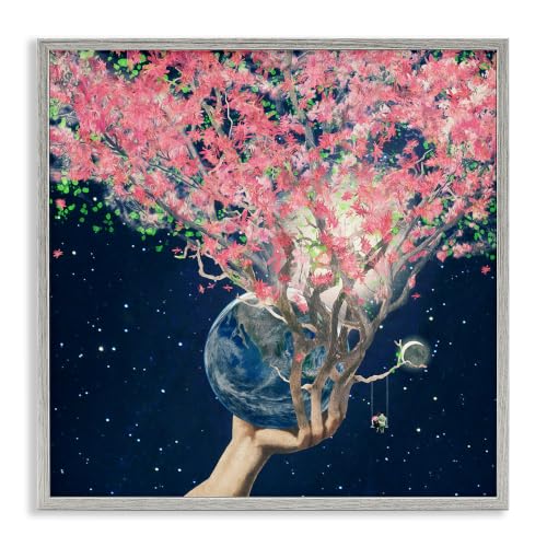 Surreal Earth Blossoms in Starry Night, 24 x 24 Inch Framed Giclée Print