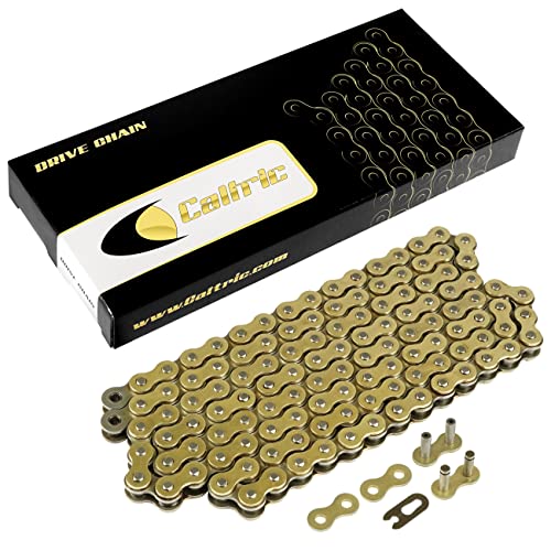 Caltric Golden 520 Pitch 120-Links Non-Oring Drive Chain Compatible with ATV/UTV/Quad/Side X Side/Motorcycle/Dirtbike/with Rivet and Clip on Master Links