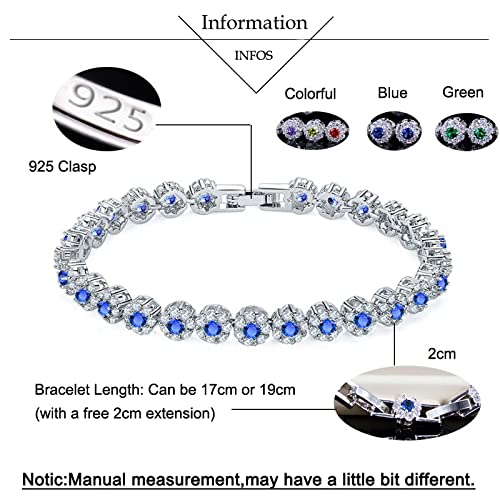 TTDGYYXW Damen-Armbänder, künstliches Kristall-Armband, weiße Zirkonia-Steinfassung, Damen-Tennis-Armbänder, Silber 925, Schmuck für Frauen (blau)