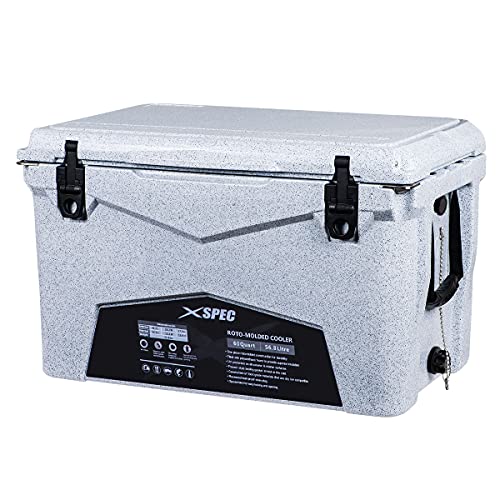 Xspec 60 Quart Roto Molded High Performance Camping Cooler Ice Chest | Pro Tough Durable Outdoor Ice Chest, Granite Print