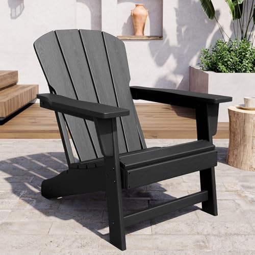 Modern HDPE Plastic Adirondack Chair - Oversize 380 LB Poly Lumber Weather Resistant Firepit Chair - Outdoor Patio Chairs with Wooden Textured for Garden, Backyard, Lawn, Deck, Pool, Porch - Black by GarveeLife - Used condition - US$119.93