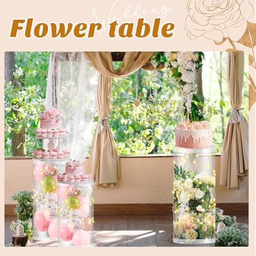 Colingmill 3 Pcs Cylinder Stands for Party, PVC Large Clear Cake Pedestal Stand, Round Reusable Dessert Display Tables for Birthday Wedding Baby Shower Decoration, 35. 4'' H, 29. 5'' H, 23. 6'' H by Colingmill - Image 4