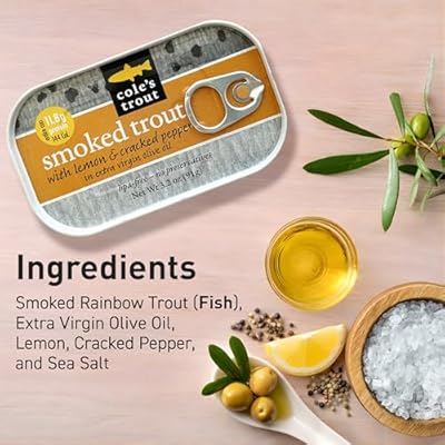 COLES - Smoked Trout Fillet with Lemon & Cracked Pepper | 3.2oz Hand-Packed Canned Fish | High in Protein & Vitamin D | Preservative Free | Pack of 5