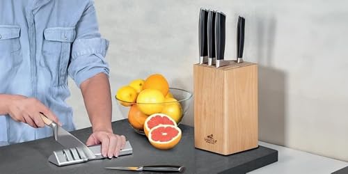 Sabatier Wood Knife Block with Sharpener | Store & Organise up to Six Knives | Wooden Design to Protect Blades | Safe & Secure Kitchen Storage | 11.8 x 11.8 x 21cm - Image 4