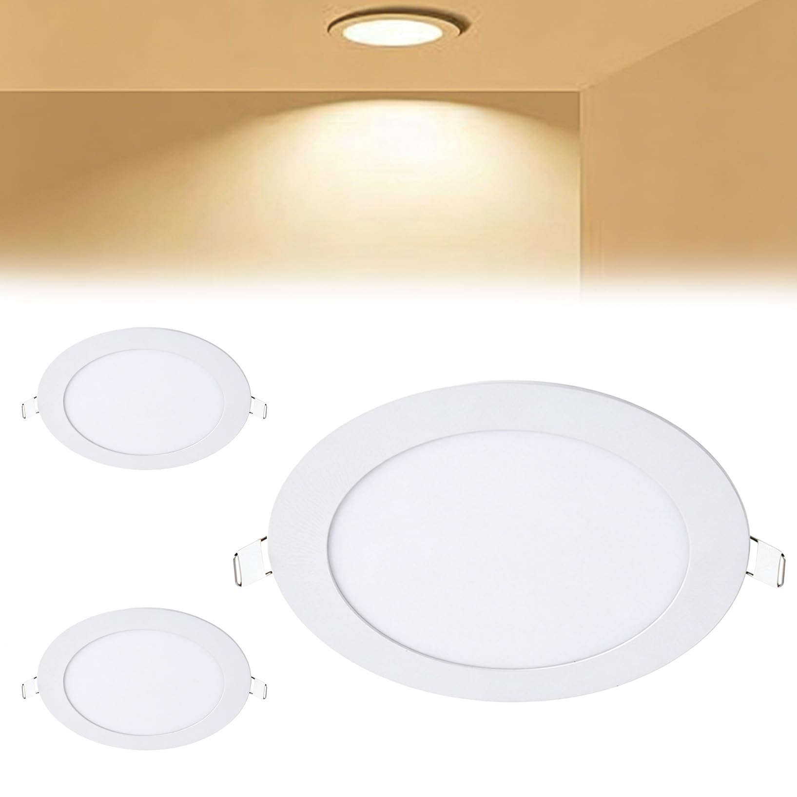 VOGHMOLD 15W Ultra Slim LED Downlight 8 inch, 3000K Recessed Ceiling Light, Cut Φ175-180mm, AC85-265V Flush Mount Spotlights Aluminum Round Panel Lights for Office Hallway, 3 Pack