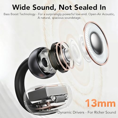 Achifine Clip on Earbuds Open Ear Wireless Bluetooth 5.4 Headphones with Noise Cancelling Mic, 48H Playtime Ear Buds,IP68 Waterproof, Comfortable for Small Ears (Black) - Thumbnail 7