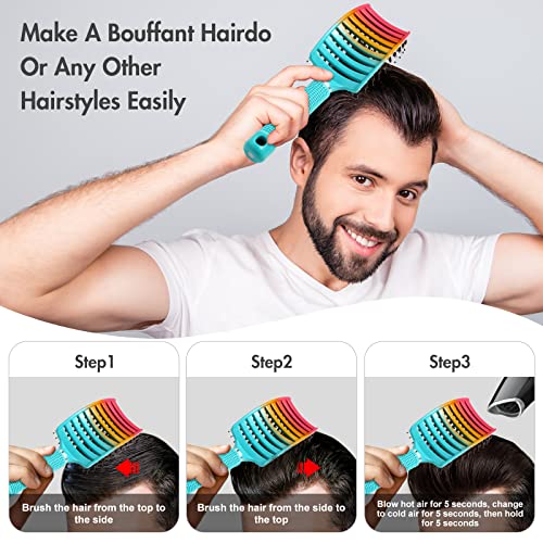 Hair Brush, Sosoon Upgraded Boar Bristle Detangling Brush For Fast Blow Drying, Curved Vented Styling Hairbrush With Ultra-Soft Bristles For All Hair Types For Men Women Kids Wet & Dry Hair, Multicolored #TOP3