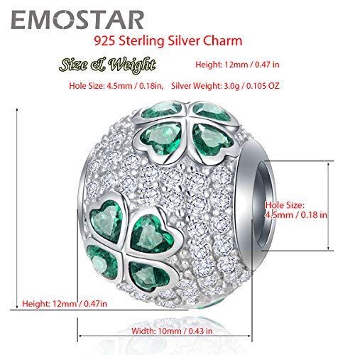 EMOSTAR Sparkling Dog Puppy Paw Print Charms, Four-Leaf Clover, and Green Leaves Charms fits Women Bracelet - Pave Clear Cubic Zirconia Beads in 925 Sterling Silver, Gifts for Christmas/Mom/Pet Lover3