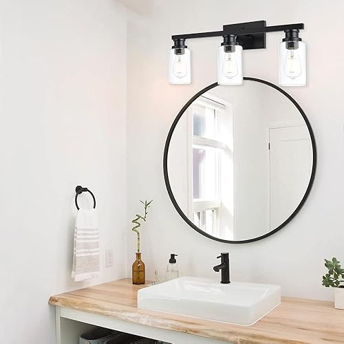 Miniatura 9 de VINLUZ Lámpara de pared industrial para interiores de 4 luces, color negro, con pantalla de cristal transparente, lámpara de pared clásica para