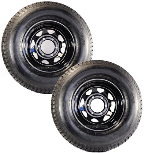 eCustomrim 2-Pack Radial Trailer Tires On Rims ST225/75R15 Load Range E 6 Lug Black Spoke Wheel - 6 Year Warranty w/Free Roadside