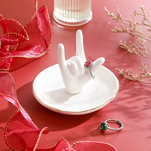 Image of PUDDING CABIN Ring Holder - I Love You Hand, Ceramic Jewelry Dish, Valentine's Day, Wedding, Birthday, Mothers Day Gifts for Women