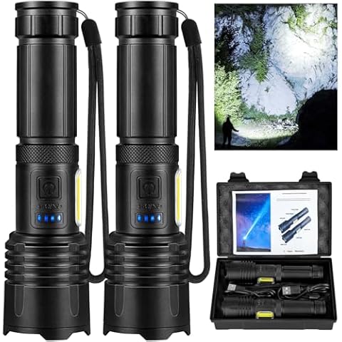 GISAEV Rechargeable LED Flashlights High Lumens: 900,000 Lumens Super Bright Tactical Flashlight, 7 Modes with Cob Work Light, IPX7 Waterproof, Powerful Flash Light for Home, Gift for Men Women Cover