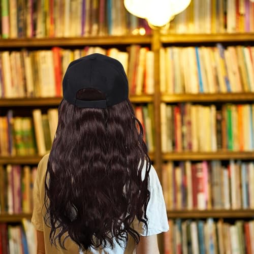 Postiche à chapeau haut de gamme avec casquette noire et magnifiques cheveux bouclés marron - 5