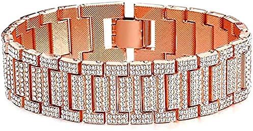 Apzzic 21mm Mens Iced Out Bracelet Bangle Hip Hop Gold Plated CZ Diamond Cuban Link Bracelet Rose Gold 8inch