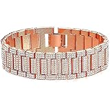 Apzzic 21mm Mens Iced Out Bracelet Bangle Hip Hop Gold Plated CZ Diamond Cuban Link Bracelet Rose Go