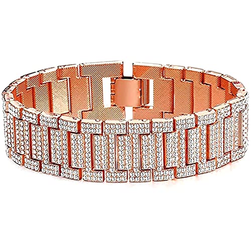 Apzzic 21Mm Mens Iced Out Bracelet Bangle Hip Hop Gold Plated Cz Diamond Cuban Link Bracelet Rose Gold 8Inch #TOP20