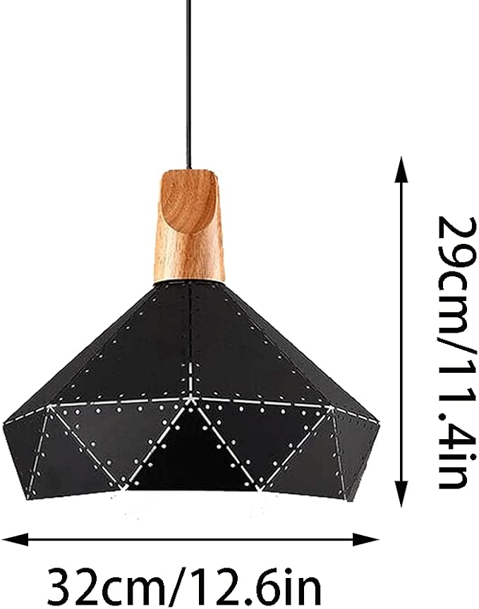 SHUANGZ Amerikaanse Industriële Kroonluchter Houten Plafond Hanglamp Retro Lampenkap Semi-ingesloten Installatie For Kitchen Island Dining Living Room E26 Base, Black photo 3