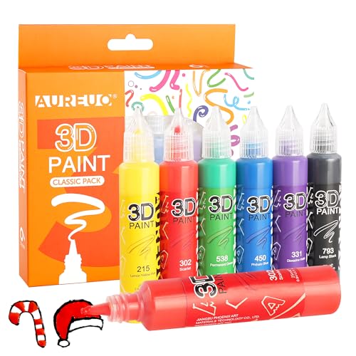 AUREUO 3D ファブリック用のアクリルのペイントペン 6色x25ml クラシック カラー - テキスタイル 衣類、キャンバス トートバッグ、シャツ、靴、ジーンズ用の無毒顔料 - 趣味の画家、絵画愛好家、初心者向けの塗料（Amazon）