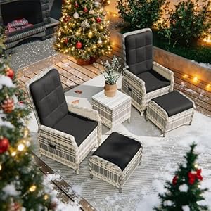 Gotland Rattan Gartenmöbel Set Lounge Möbel Outdoor, Verstellbares 2-Sitzer Terrassenmöbel Außen mit 118° Rückenlehne & Fußhocker, Hochwertige Polster & Glastisch, Wetterfest (Schwarz)