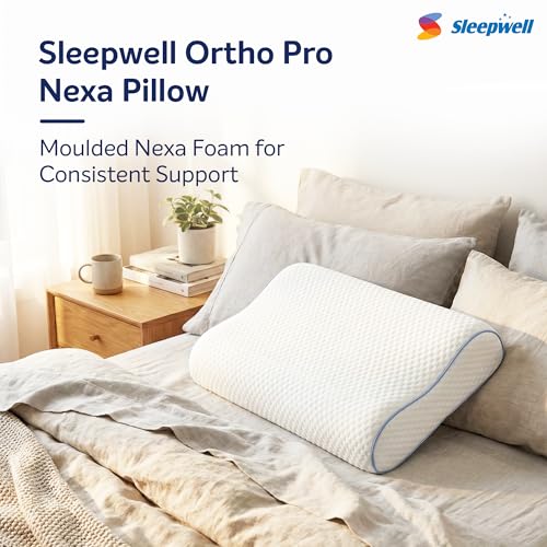 Image of Sleepwell Ortho Pro Nexa Pillow | Nexa Foam | Neck Support & Pressure Relief | Hypoallergenic & Dust Resistant | Medium Firm | Lightweight & Breathable | Machine Wash | 24 x 16 Inches | Pack of 1