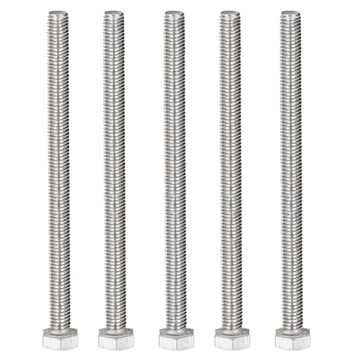 Image of MroMax 5Pcs M8-1.25 Hex Bolts, M8 x 110mm Hex Head Screws Bolts | 304 Stainless Steel 18-8, Fully Threaded, External Hex Drive, for Mounting Chair, Rail, Wheels, Boat and Plastic Bumpers