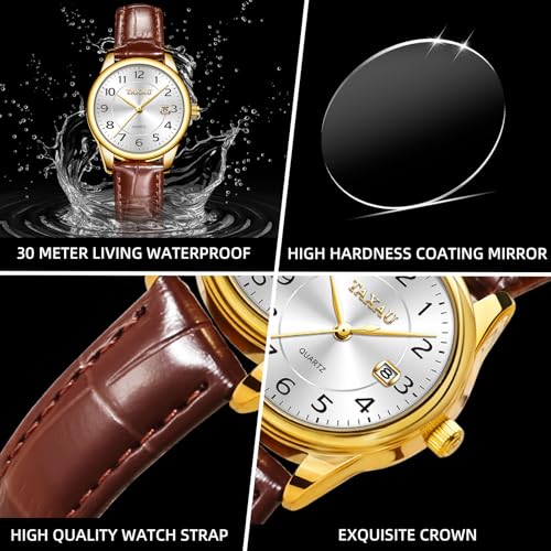 Taxau Watch for Women Brown Leather Band Womens Waterproof Watch Ladies Dress Watches Large Arabic Numerals Small Face Female Watch Leather Strap with Date Easy to Read Reloj para Mujer — view 3