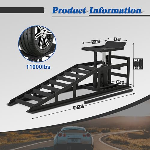 Hydraulic Car Ramps, 5T 10000lbs Low Profile Car Lift Service Ramps Truck Trailer Garage,Height Hydraulic Vehicle Ramps, Lift Height 11.61-16.21 inches, 4-Position Adjustment - 2 Pack