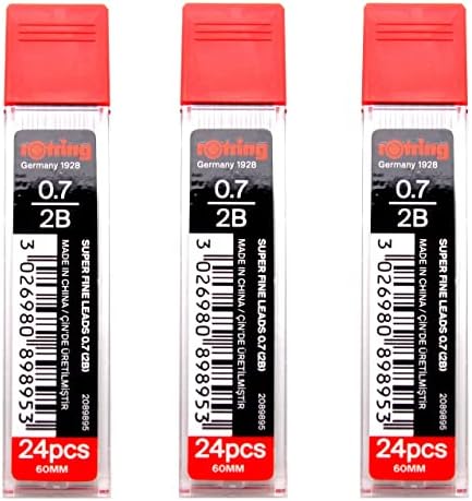 rOtring 0.7mm 2B Super Polymer Pencil Lead - Pack of 3 Tubes - 72 Leads in Total - Refills for Mechanical Pencils