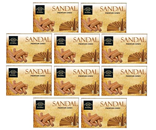 Aviraj Sandalwood Dhoop Cones for Pooja Combo Pack - 10 Boxes I Incense Cone Dhoop Chandan Fragrance Natural Charcoal Free