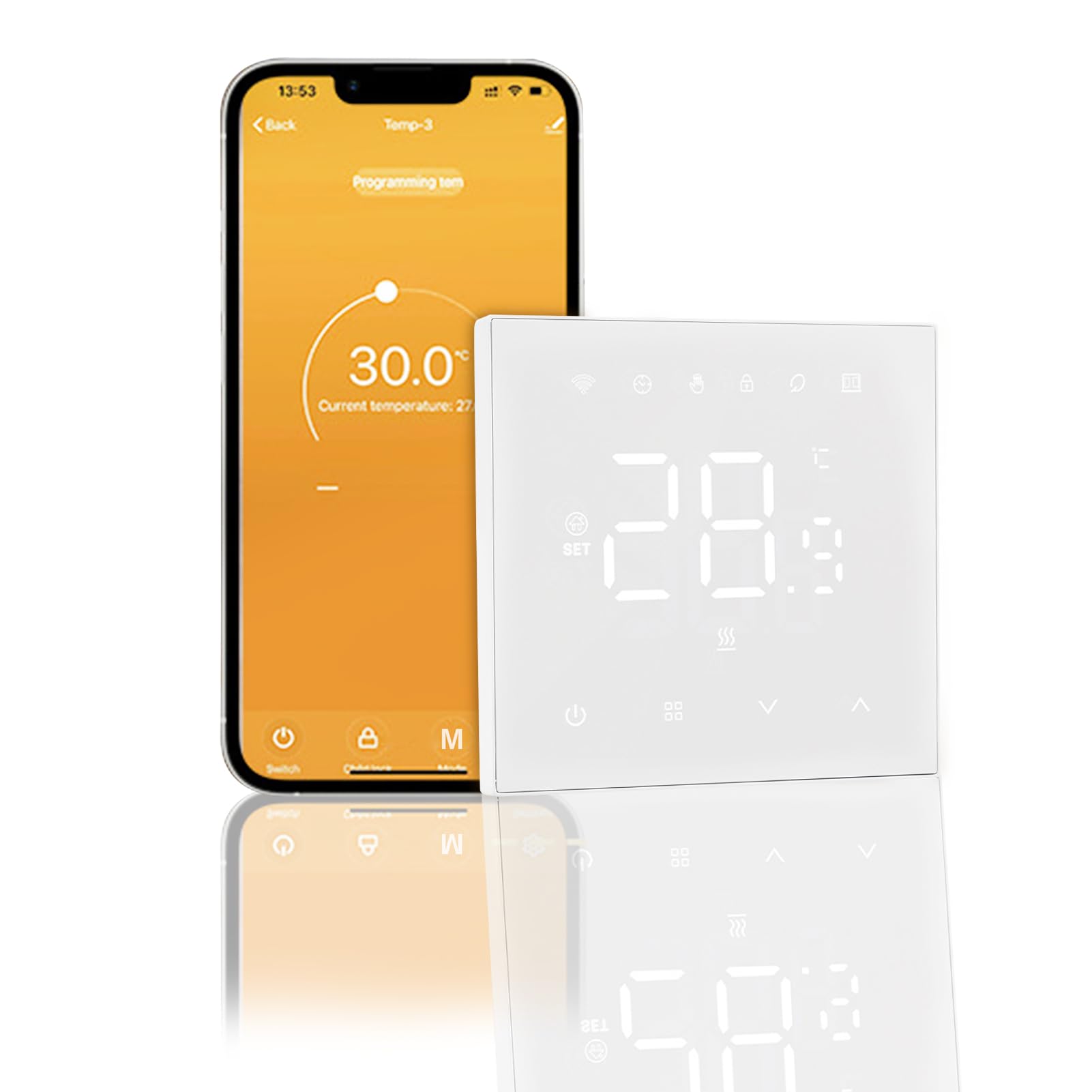 DEWIN DEWIN Smart Thermostat, Tuya WiFi Thermostat LCD Digital Touch Screen Programmable 16A with Sensor Voice Control for Electric Floor Heating in Home, School, Office