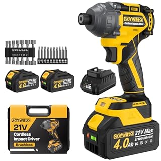 GoYwato Cordless Impact Driver 2655In-lbs(300N·m) - 21V 1/4" Hex Chuck Brushless Hand Impact Driver With 2 x 4.0Ah Battery & Charger & 14 x Sockets Set & 10 x Screwdriver Bits for Home Projects & DIY