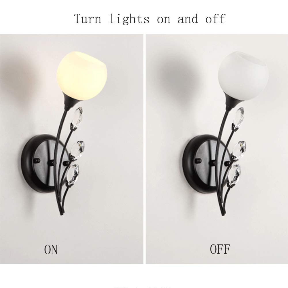Wandleuchte Nordic Postmodern Wandlampe Eisen Wandlicht Schwarz lampe schlafzimmer Wandleuchten Weiß Glaslampenschirm Wandbeleuchtung Kristall 1 flamme G9*1 Wohnzimmer