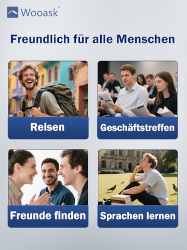 Wooask A8 Übersetzer KopfhöRer Echtzeit keine App erforderlich, Sprachübersetzer Gerät Ohrhörer Mit 144 Sprachen, 16 Sprachen Offline KI KopfhöRer Übersetzer Ohne Internet für Reisen, Business (Weiße)