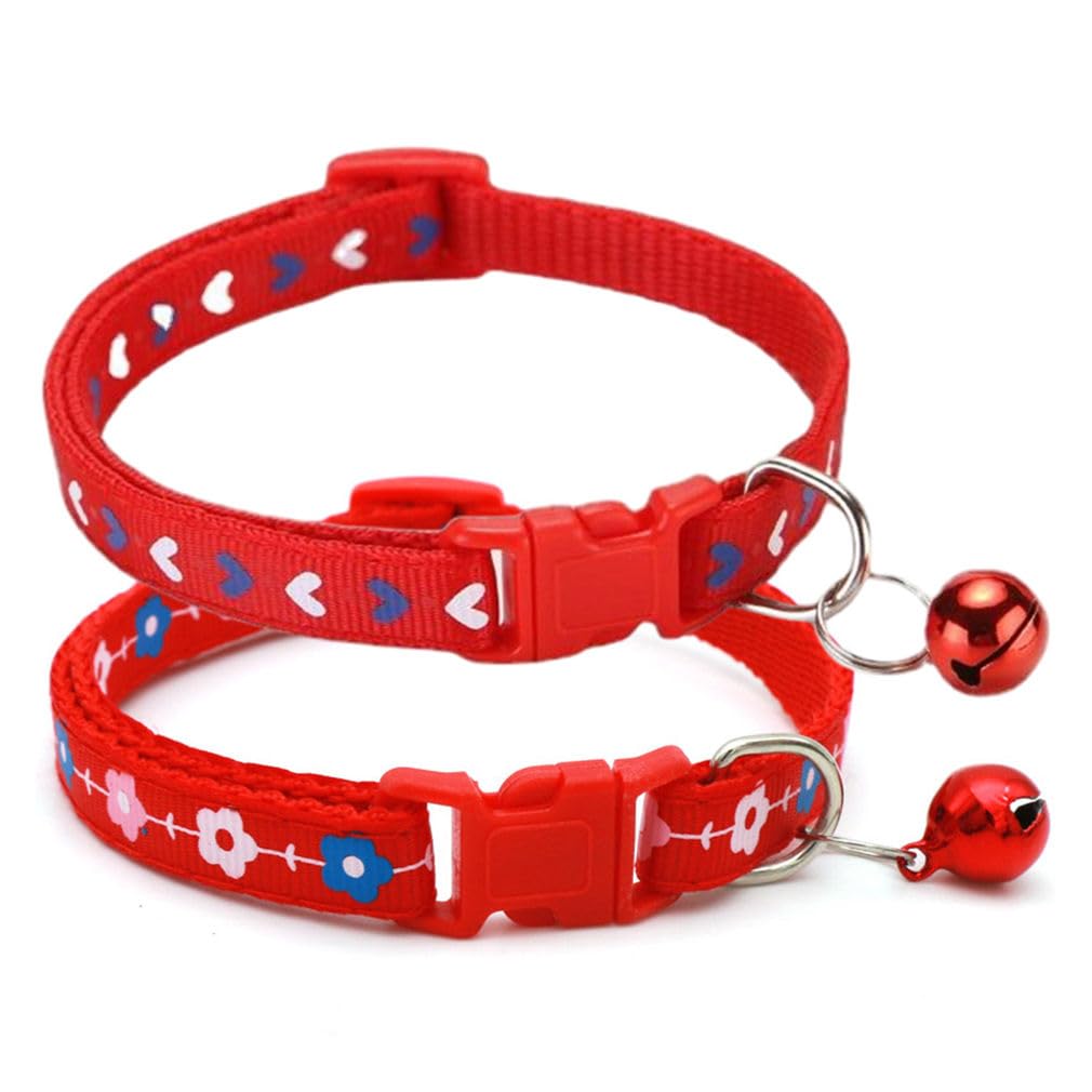 Collier rouge chaton floral lot de 2 avec clochette pour petit chien de taille XXS XS