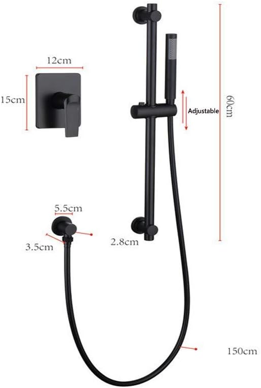 Shower Faucet System Set, Bathroom Faucet Black Hand Held Handheld Shower Head Sliding Rail Shower Taps Wall Mounted Simple Shower Set