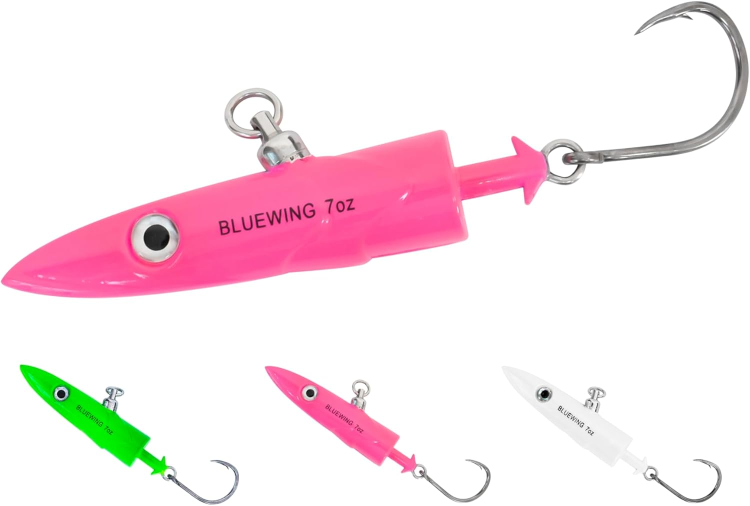 BLUEWING Jig Heads Saltwater 2oz,3oz,4oz,5oz,6oz,7oz Swimming Jigheads 1pc with High Carbon Steel Swing Hook and 6in/9in Replacement Tail Big Game Fishing Lures