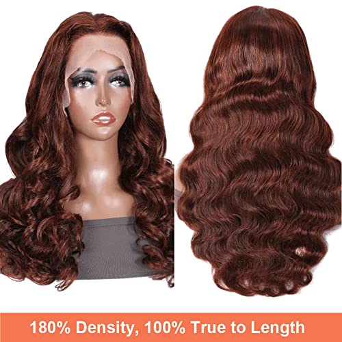 Wavymy Reddish Brown Lace Front Wigs Human Hair Body Wave 13X4 Hd Lace Frontal Wig 180% Density Colored Lace Front Wigs For Black Women Pre Plucked With Baby Hair #33 Auburn Color 18 Inch #TOP2