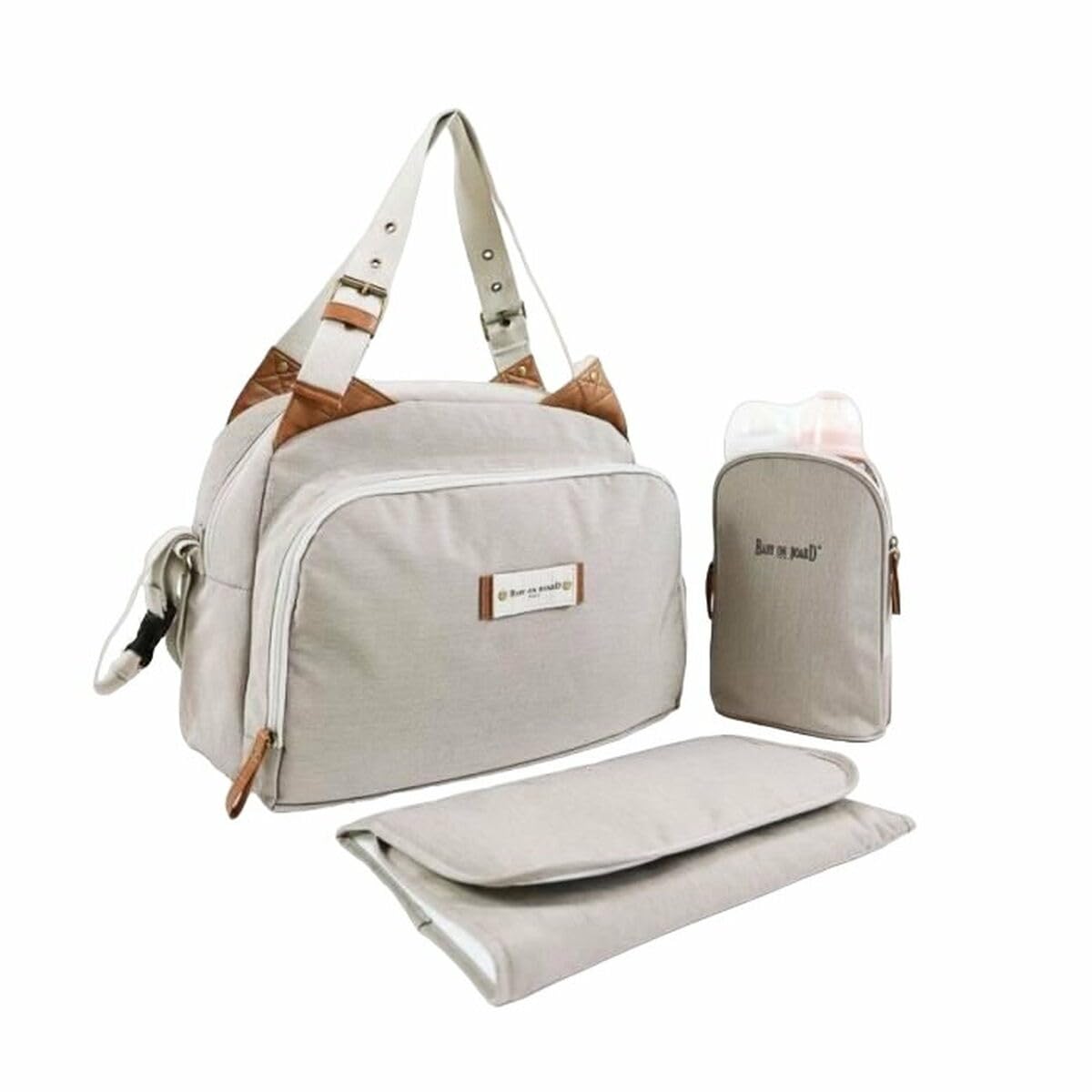 Sac à langer Baby On Board - Titou Greige avec Tapis à Langer Inclus et Style Moderne