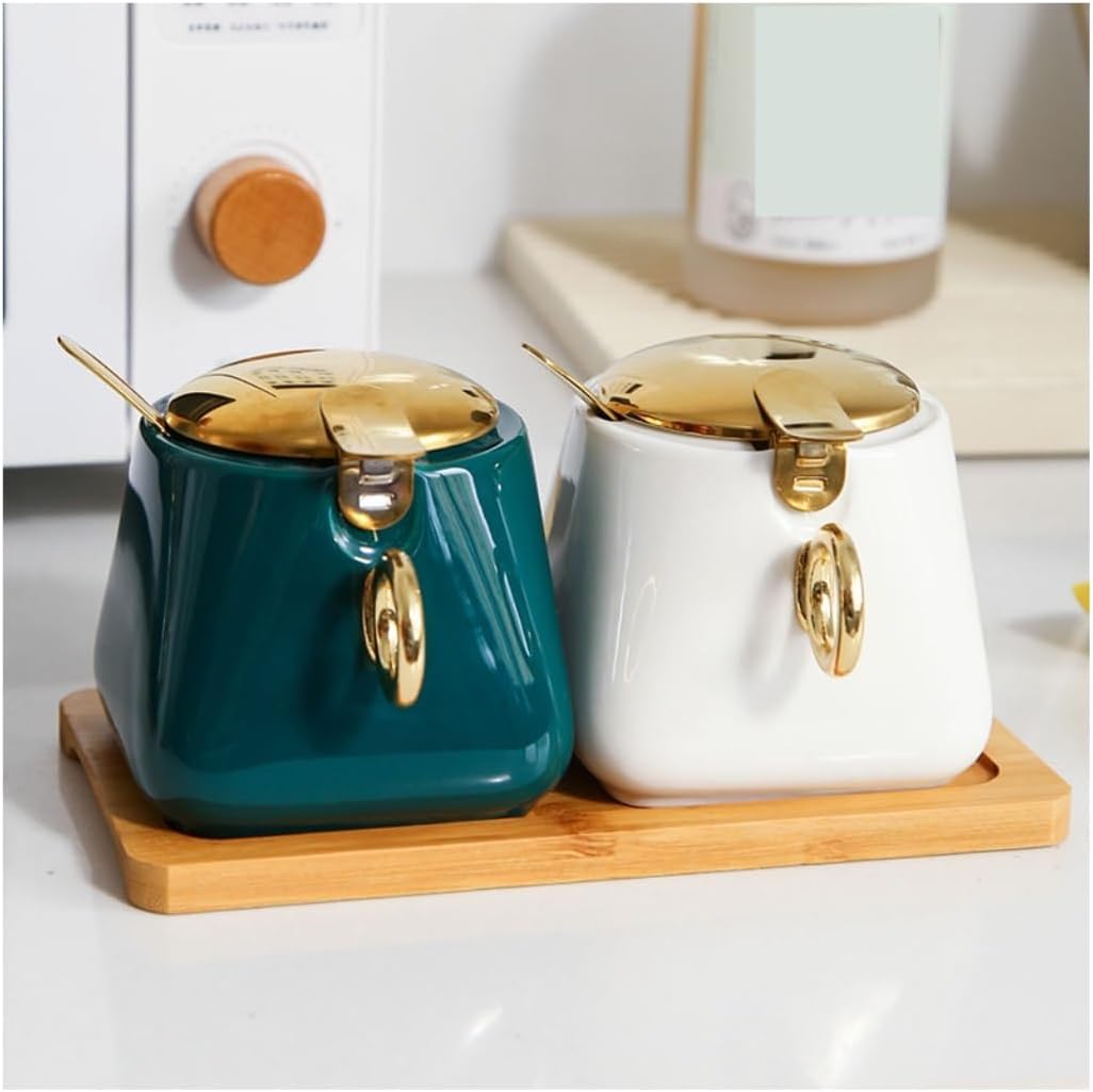 Salt and Sugar Container Sets Ceramic Seasoning Pot Kitchen Seasoning Container Set Spice Pot Seasoning Jar Set Kitchen Counter Accessory,D-2Pieces