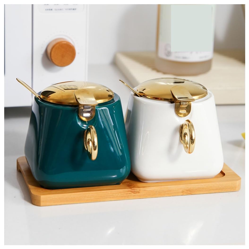 AZHKJKZH Seasoning Box Set Ceramic Seasoning Pot Kitchen Container Set Spice Jar Salt Sugar Jar(D,2Pieces)