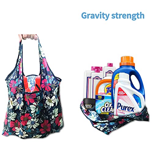 Lukar Foldable Reusable Grocery Bags, Portable Reusable Shopping Bags Totes Machine Washable With Handles Folding Storage Bag, 8 Pack Flower Small Daisy Leaf Lattice (1 Extra Small Bag Design) #TOP4